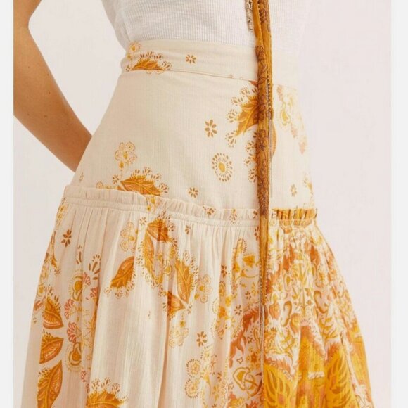 Free People Farrah Drop Waist Tiered Maxi Skirt Ivory Combo - Picture 7 of 9